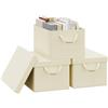 WOLTU Scatola Portaoggetti Pieghevole, Set di 3 Ceste in Tessuto, Cubo Portaoggetti con Coperchio e Maniglie, per Vestiti, Libri e Giocattoli, Crema, 38x20x27 cm