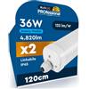Eurocali 2 Plafoniere LED Impermeabili 36W 120CM Chip CREE IP65 4820 Lumen Garanzia 6 Anni - Luce Fredda 6500K - Tubo Plafoniera Lineare da Soffitto per Garage Ufficio Magazzino con Alta Luminosità 133 lm/W