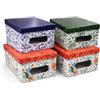 DANYX Set 4 Scatole Portaoggetti con Coperchio e Finestra - Contenitori Pieghevoli in Pvc Decorato, Salvaspazio per Armadio, Vestiti, Cameretta, Ripostiglio (Multicolor3)