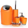Tuoservo Set di accessori da bagno da 6 pezzi, con bicchiere, porta spazzolini, cestino, portasapone, dispenser di sapone, colore arancione