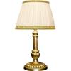 Generico LUCECLASS C489P Lampada da comodino classica artigianale da tavolo in puro ottone satinato, con paralume in misto seta plissettato avorio, per camera da letto, soggiorno, corridoio, hotel.