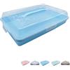 VIRSUS Porta Torte RETTANGOLARE in plastica, misura 43x30x10 cm, Contenitore con coperchio trasparente, portatorte 4 chiusure di sicurezza, per la conservazione di dolci e torte -6778F (Azzurro)