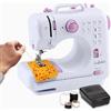Crafts&Co® Macchina da cucire Principiante | Mini Macchina da cucire con 12 punti incorporati | Macchina da ricamo elettrica Overlock | Funziona a batteria o tramite adattatore | Bianco-viola