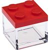 OMADA Design set 24pz scatolina tipo mattoncino in plastica trasparente con tappo colorato 5x5x5 cm,100% made in Italy (24 Pezzi Rosso)