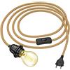 ledscom.de Cavo in canapa LEKA con spina, interruttore e presa E27, incl. lampada E27 471lm oro vintage bianco extra-caldo