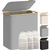 SONGMICS Cesto Portabiancheria con Coperchio a 3 Scomparti, Cesta per Bucato, 150L, Sacco Rimovibile, Tessuto Oxford, Manici di Bambù, Pieghevole, 60 x 38,5 x 70,5 cm, Grigio Tortora LCB515G01