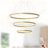LAMPLAY Lampada A Sospensione Moderna A LED Rotonda, 3 Lampadario Ad Anello D'oro, Dimmerabile Con Telecomando 3000K-6000K Lampada Da Soffitto, Altezza Regolabile, Camera Da Letto(Ø20+40+60cm)