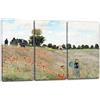Printed Paintings Stampa su Tela 3 Parti(120x80cm): Claude Monet - Campo di Papaveri