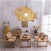 Risjc Lampada a sospensione Vintage Pesce Rattan Hanging Light Fixture E27 lampadario luce di soffitto decorativo luce del pendente for il salone ristorante Attico Isola della cucina L65cm × H