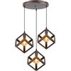 iDEGU 3 Luci Lampadario a sospensione moderno a Forma di Cubo Stile Geometrico E27 Lampada da Soffitto Vintage in Metallo per camera, soggiorno, sala da pranzo - 16cm (Ruggine, 30CM Base)