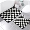 Sivilife Set di Tappetini da Bagno a Quadri 2 Pezzi, Set di Tappetini da Bagno Nero e Bianco Antiscivolo, Assorbente, Lavabile, Tappetino WC a Forma di U, Tappetino da Bagno in Microfibra, 50,8x81,3