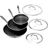 HexClad Set di 6 padelle ibride antiaderenti da 20, 25 e 30 cm, con coperchi in vetro temperato, manici resistenti al freddo, lavabili in lavastoviglie e utilizzabili in forno, adatte a induzione,