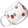 MOLUCKFU Tazza in Vetro per Caffè e Latte Fragole, 350ml | Borosilicato Resistente al Calore, Adatta per Bevande Calde e Fredde, 1 Pezzo, Base Piatta