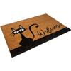 Amicasa Cosmoline - Zerbino YORK "Cat Welcome" 40x60 cm - Cocco naturale stampato con FONDO IN PVC - Zerbino Decorativo per Ingresso e Porta di Casa
