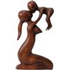Coco Papaya Statua Astratta mamma e bambino H20 cm in legno massiccio colore cioccolato intagliato mano