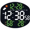 RemixAst Grande orologio da parete digitale, multifunzione, a LED, stazione meteo digitale con sensore di umidità e temperatura, ampio display, ora, data, calendario, doppio allarme per soggiorno (bianco e