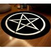 KIESEY Tappeto con simbolo del pentacolo alla moda, tappeto rotondo con motivi pentagrammi, tappeti Satana bianco su nero 160cm