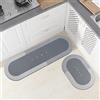 Topzywlc Set di tappetini da cucina antiscivolo e antimuffa, set di 2 tappetini magici ad asciugatura rapida, per bagno, camera da letto, cucina, WC, porta, tavolo (ovale grigio chiaro, 45 x 70 cm +