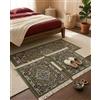Italia Magazzini Set 3 Tappeti Forma Rettangolare Camera Letto Scendiletto Persiano Con Frange (Verde)