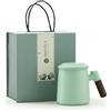 SINOTE'CA Tazza da Tè con Infusore e Coperchio 400ml, Set Regalo in Ceramica con Manico in Legno e Sottobicchiere, Tazza Tisana con Infusore Fine per Tè Sfuso, Confezione Regalo Elegante