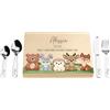 LAUBLUST Posate per bambini con stampa del nome e scatola regalo in legno personalizzata | 4 pezzi - Posate in acciaio inox | Regalo personalizzato per ragazzi e ragazze (Animali Della Foresta)