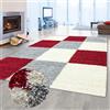 Teppich-Traum Soffice tappeto shaggy a pelo alto con motivo a quadri in rosso grigio crema 160x230cm