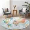 Generico Tappeto Rotondo Salotto, Morbido Mappa Del Mondo Ad Acquerello Tappetini Antiscivolo lavabile in lavatrice, Tappeto per Bambini Cameretta Cucina Casa Zona Balcone Tappet Tavolino 160 cm, Bianco