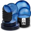 tectake® Set stoviglie 24 pezzi terracotta, servizio piatti 6 persone, set piatti moderni grandi, piccoli, fondi, ciotole, gres smaltato, design moderno, adatto lavastoviglie microonde - Blu