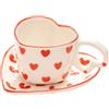 WAIT FLY Set di tazze da caffè in ceramica a forma di cuore con piattino, tazza da tè, tazza da colazione, piatto da dessert, colore rosso, 230 ml