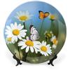 TPDHJK Piatto decorativo in ceramica con stampa di farfalle e margherite in porcellana Bone China, con base, piatti piani rotondi personalizzati, artigianato in porcellana fine, da collezione, per soggiorno,