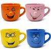 Paluplus Set 4 Tazze da Colazione in Porcellana Multicolor con Faccine Divertenti, Capacità 450 ml, Tazze Mug con manico, Lavabili in Lavastoviglie, adatte per Microonde, per Thè, Tisane e Latte -218F