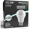 Eurocali 20 x Lampadine LED E27 10.5W Opaca 1055 lumen - Forma: Goccia A60 - Luce Bianco Naturale 4000K - Fascio Luminoso 200°