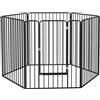 PawHut Box per Cani in Acciaio 6 Pannelli Modulabili 164x83x100 cm Nero | Taglia Piccola, Media e Grande, Uso Interno ed Esterno, Cancello per Cani, 7 Picchetti