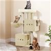 Hzuaneri Tiragraffi per Gatti, 98 cm Albero Tiragraffi per Gatti con 2 Grotte per Gatto, 3 pali in sisal, Trespolo di Peluche, Cestino, Beige MS10018YL