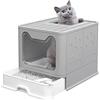 BUTUN Lettiera per gatti con coperchio, lettiera inclusa pala, vassoio estraibile, lettiera con 2 aperture, fondo a prova di perdite (grigio)