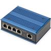 DIGITUS Switch di Rete Poe - 5 Porte Gigabit Ethernet - Montaggio su Guida DIN - Morsettiera - Senza Ventola - Nero/Blu