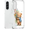 Guxira Cover Protettiva per Samsung Galaxy A56 5G, Carino Antiurto Trasparente Silicone Custodia Floreale Design Cover Antipolvere Protettiva Case per Galaxy A56 - Orso