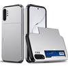 FERLAN Compatibile con Cover Portafoglio per Samsung Galaxy Note 10 Plus,con Porta Carte,TPU Bumper Silicone Slot Nascosto Scorrevole (Argentato)
