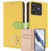 MOJIA Custodia a Portafoglio per Blackview Wave 8C / Wave 8 / Oscal Flat 2 / 2C, Cover in Pelle PU Flip con Fiore e Chiusura Magnetica Foglia, Slot Carte, Funzione Stand.-Yellow