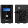NJOY Cadu 850 Gruppo di Continuità 800VA 480 Watt, Line Interactive, Display LCD, AVR, HID USB, Protezione LAN 1Gb/s, 2 Uscite Schuko, Software per Gestione UPS, 1 Batteria 12V-9Ah