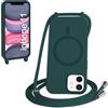FMPCUON FNPCUON Cover Magnetica Silicone per iPhone 11 con Cordino,Compatibile con MagSafe,Custodia con Laccio Collana Tracolla Collo Sottile TPU Antiurto Protettiva Case con Corda.Verde