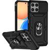 Nikaque Custodia per telefono Huawei Honor X8, protezione per fotocamera scorrevole, antiurto militare, con cavalletto ad anello, supporto magnetico per auto, copertura resistente per TFY-LX1 TFY-LX2, nero