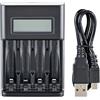 Genérico Caricabatterie Ricaricabile AA - 4 Batterie Ricaricabili AAA Con Slot,Slot Carica Indipendente Display Lcd Intelligente Per Batterie AA/AAA, Protezione Da Sovraccarico, Caricatore Batteria 4 Baie