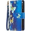 LEMORRY Cerniera Cover per Oppo A74 4G, Custodia Oppo F19 4G in Pelle, con Massimo 9 Slot per Schede e Tasca per Soldi, Funzione Supporto Mediale e Cinturino da Polso, Dipinto 8