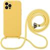 Hadwii Cover con Cordino per iPhone 15 Pro Custodia con Regolabile Collana Necklace Antiurto AntiGraffio Morbido Fodera in Microfibra Case con Laccio Tracolla per iPhone 15 Pro, Giallo