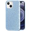 Mixroom - Custodia Cover per iPhone 15 Plus Case in TPU Morbido Celeste con Brillantini Glitter 3 in 1