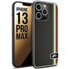 CUSTOMIZZA - Custodia cover nera morbida in tpu compatibile per iPhone 13 PRO MAX effetto fibra di carbonio bandiera Italia made in Italy