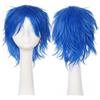 WYLZBA Parrucca sintetica corta blu marrone nera da donna e uomo, per feste in costume, per capelli da cosplay, blu scuro, 12 pollici