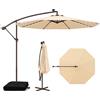 COSTWAY Ombrellone da Giardino 300 cm, 40 Luci LED Solari, Anti-UV, Inclinazione Regolabile, Manovella, 2 Sacchi di Sabbia, 8 Stecche per Esterno Piscina Patio (Beige)
