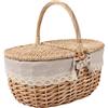 ＡＷＨＡＯ Cestino da Picnic in Vimini, Contenitore in Rattan, Cestino da Portata con Coperchio e Manico, Cestino in Vimini, Tessuto per Feste al Parco, Grigio Beige, Medio
